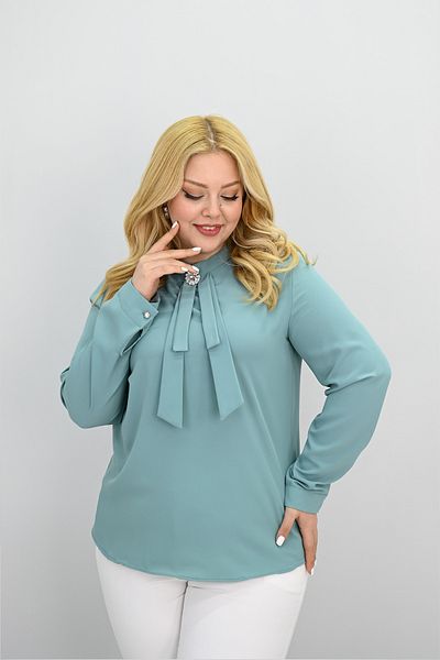 Koza Butik Women's Large Size Judge Collar Scarf Tie Detailed Brooch Blouse 0033-25