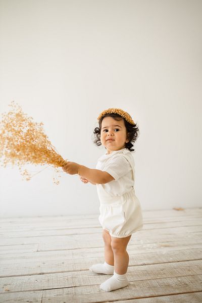 Kuarks Summer Baby Girl Romper and Shirt Set Sun Pattern Canvas Romper, Linen Shirt 0-12 Months