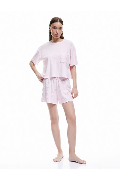 Koton Cotton Crew Neck Short Sleeve Floral Shorts Pajama Set