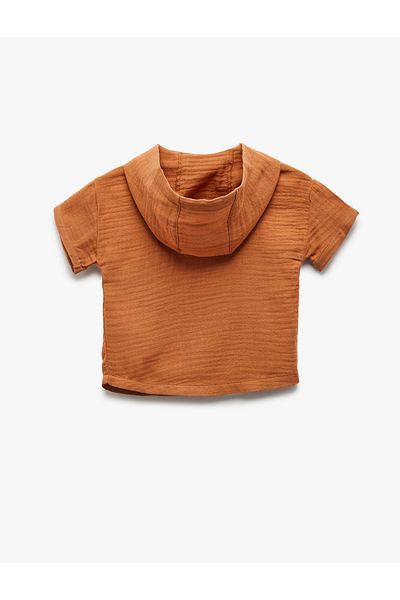 Koton Short Sleeve Cotton Muslin Fabric Hooded Shirt