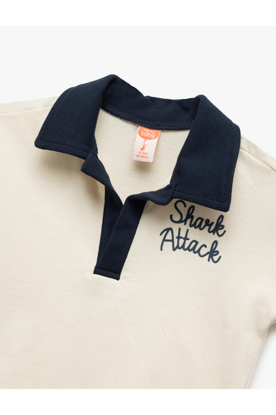 Koton Cotton Printed Short Sleeve Polo Neck T-Shirt