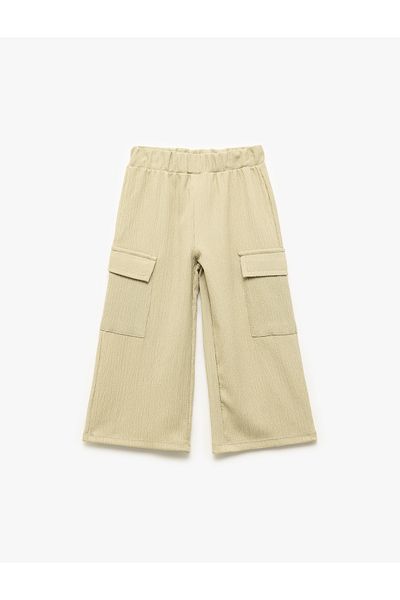 Koton Bürümcük Fabric Wide Leg Cargo Pants with Elastic Waist