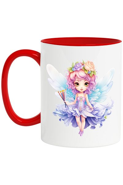 StoryGift Romania Cana cu o fetita cu aripi de zana | ilustratie | floricele pe par | tine multe c, Cu Maner Rosu