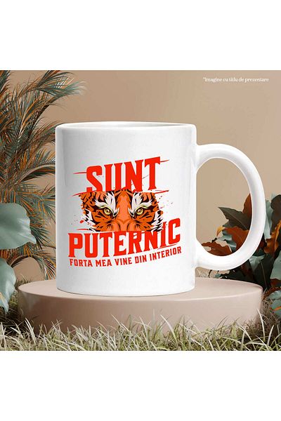 StoryGift Romania Mug with Angry Tiger Eyes Motivational Message I Am Strong My Strength Comes From I, With White Handle