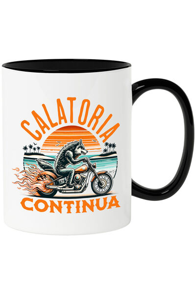 StoryGift Romania Cana cu Lup Furios Pe Motocicleta Puternica flacari Calator...