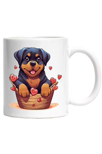 StoryGift Romania Cana cu un catel Rottweiler care sta intr-un cosulet | inim...