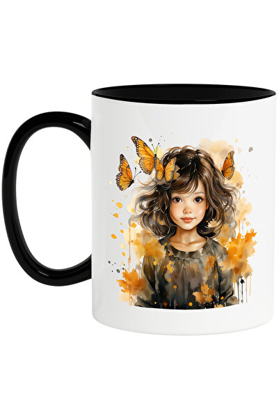 StoryGift Romania Cana cu o fetita dragalasa, ilustratie, par negru, fluturas...