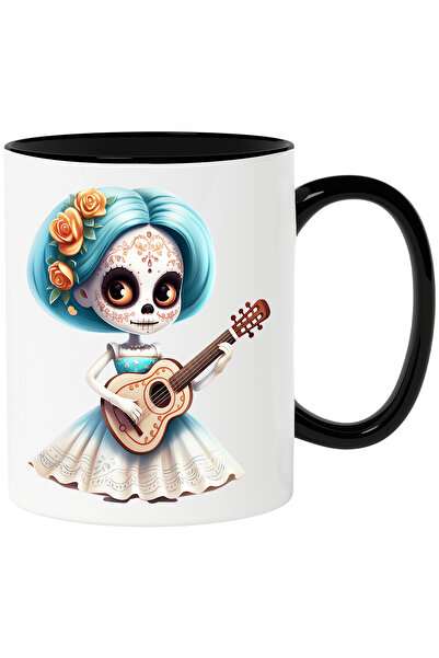 StoryGift Romania Cana cu o fata draguta care canta la chitara | Mexic | ilustratie | flori | roch, Cu Maner Negru