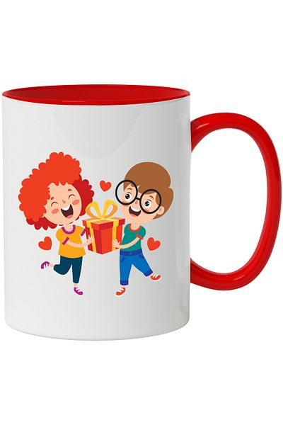 StoryGift Romania Cana Cu Copii, Cutie De Cadou, Inimi, Ochelari, Aniversare, Funda, Multicolor 33, Cu Maner Rosu
