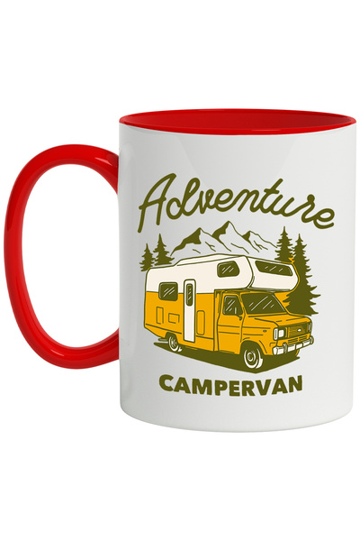 StoryGift Romania Cana Cu Mesaj In Engleza Adventure Campervan, Rulota, Munte, Padure, Multicolor , Cu Maner Rosu