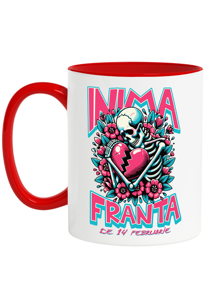 StoryGift Romania Cana inima franta de 14 februarie schelete Valentine's Day Iubire, 330ml, Cerami, Cu Maner Rosu