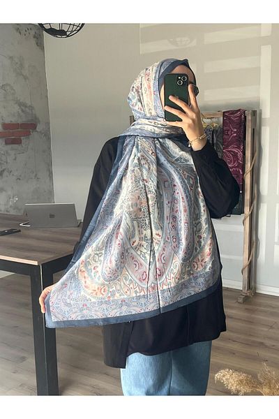 Merwiss Şal albastru Milano cu model etnic