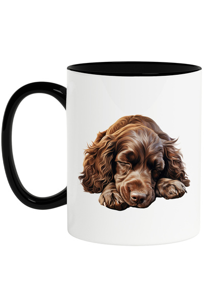 StoryGift Romania Cana cu un catel maro care doarme lat | ilustratie | somn | in lumea viselor | e, Cu Maner Negru