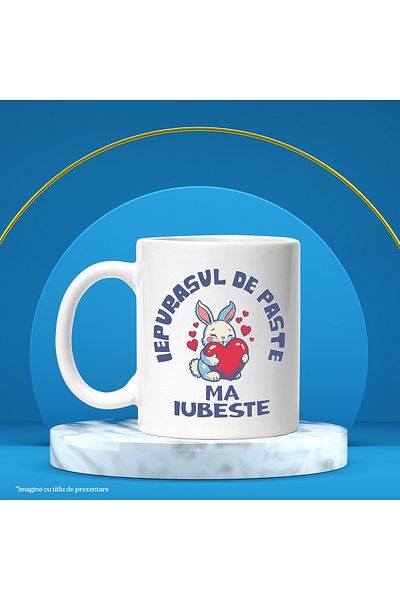 StoryGift Romania Cana iepurasul de paste ma iubeste sarbatoare pascala, 330ml, Ceramic cu Maner A, Cu Maner Alb