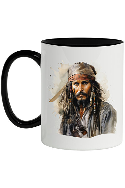 StoryGift Romania Cana Cu Jack Sparrow, Piratii Din Caraibe, Pirat, Esarfa, Barba, Filme, Multicol, Cu Maner Negru
