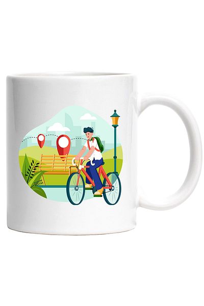 StoryGift Romania Cana Cu Bicicleta, Parc, Traseu, Mapa, Ciclism, Multicolor 330 ml, Ceramica cu M, Cu Maner Alb