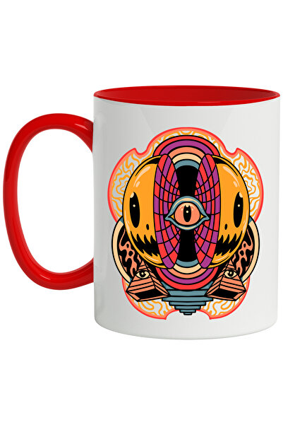 StoryGift Romania Cana Cu Emoji, Illuminati, Abstract, Ochi, Matrix, Curcubeu, Multicolor 330 ml, , Cu Maner Rosu