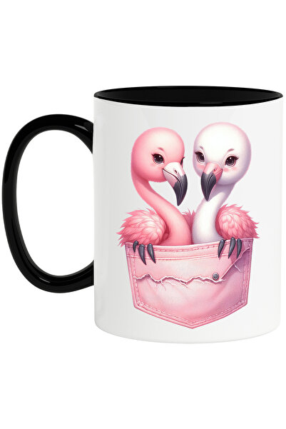 StoryGift Romania Cana cu 2 pasari flamingo care stau intr-un buzunar, ilustr...
