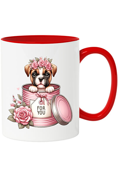 StoryGift Romania Mug with a shy puppy coming out of a can | illustration | f...