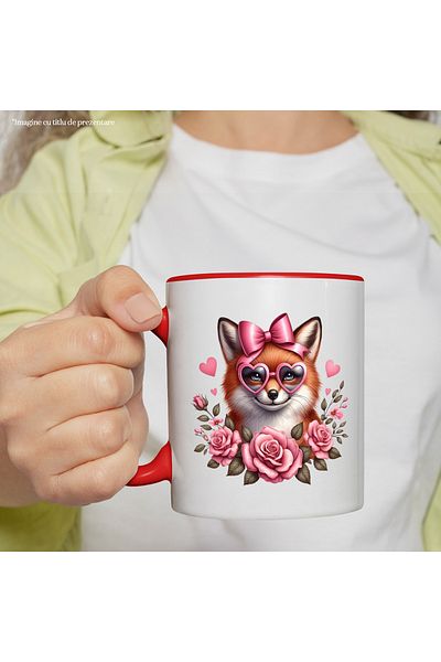 StoryGift Romania Mug with a fox wearing heart-shaped glasses | illustration | bow, With ,STG