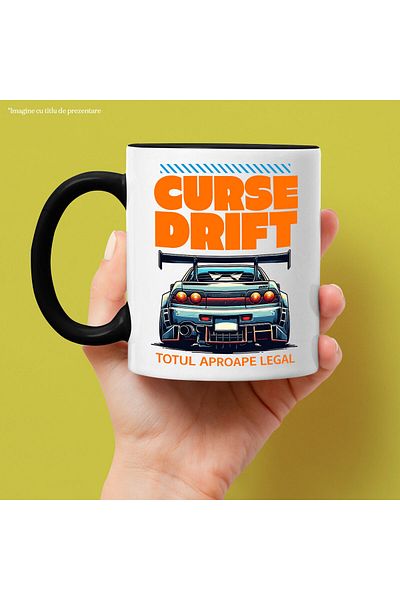 StoryGift Romania Cana cu Spate Masina Drift Cu Tunning Text Curse Drift Totul Aproape Legal Vitez, Cu Maner Negru