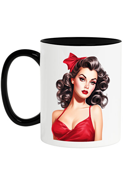 StoryGift Romania Cana cu o femeie frumoasa cu rochie rosie, ilustratie, stil...