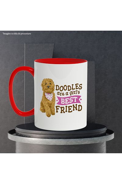 StoryGift Romania Mug With Message Doodles Are A Girl's Best Friend, Puppy, Hearts, Multicolor 330 ml,, With ,STG