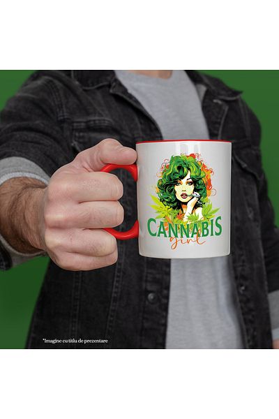 StoryGift Romania Mug with the message "Cannabis girl", hippie style, culture, illustration, green, port, With ,STG