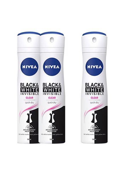 NIVEA Invisible Spray Deodorant For Black And White Clear, 3 X 150 ml