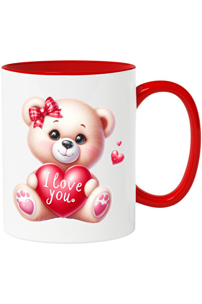 StoryGift Romania Cana cu o ursoaica vesela care tine o inimioara in brate | ...