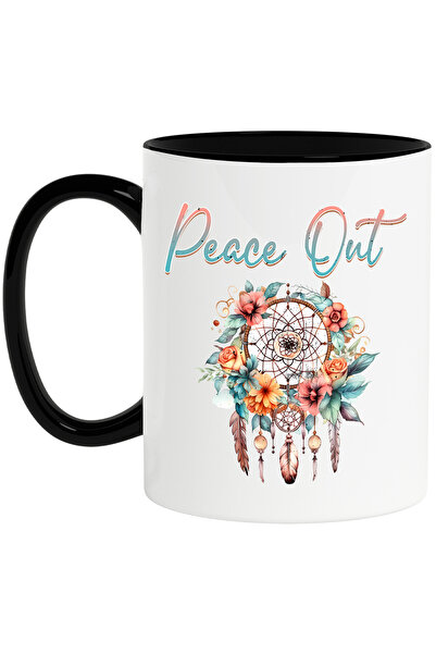 StoryGift Romania Cana cu mesajul "Peace out", stilul hippie, cultura, ilustr...