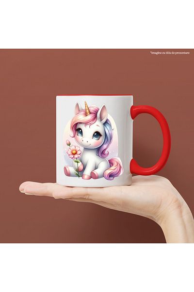StoryGift Romania Mug with a cheerful unicorn, illustration, flower, joy, blushing, gift, but with, With, STG.