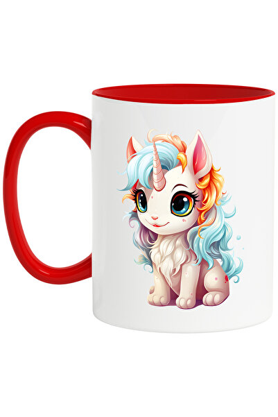 StoryGift Romania Cana cu un unicorn vesel | ilustratie | zambet | fericire | pentru copii | micut, Cu Maner Rosu