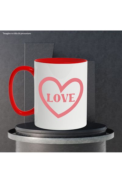 StoryGift Romania Cana cu inimioara si textul "Love" - iubire cu Maner Rosu, Cu Maner Rosu STG
