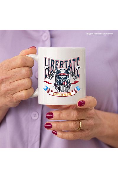 StoryGift Romania Cana cu Craniu Uman Cu Coarne Si Bandana America Motocicleta Hobby Pasiune Vitez, Cu Maner Alb