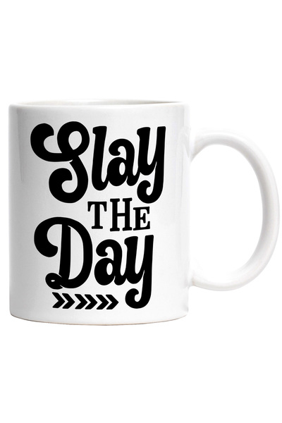 StoryGift Romania Cana cu textul "Slay the day" - uc*de ziua obiective cu Maner Alb, Cu Maner Alb