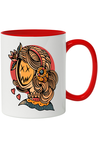 StoryGift Romania Cana Cu Masca, Fata, Bentita, Inimi, Cerc, Floare, Abstract, Multicolor 330 ml, , Cu Maner Rosu