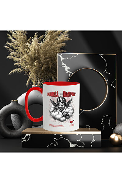 StoryGift Romania Mug Love Comes Unexpected Angel Devil with Gun, 330ml, Ceramic with Red Handle, With M,STG