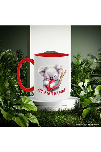 StoryGift Romania Mug with a sleeping koala bear with the message "Lazy, but lovable", illustration, funny, With ,STG