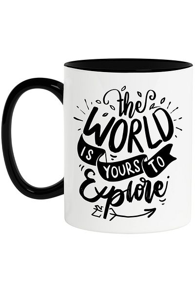 StoryGift Romania Cana cu mesajul in limba engleza "The world is yours to explore" - lumea iti apa, Cu Maner Negru