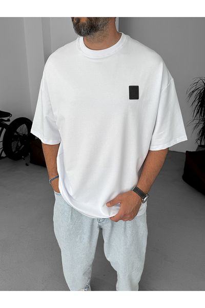 BYBASICMAN White W Detailed Oversize T-Shirt By-069