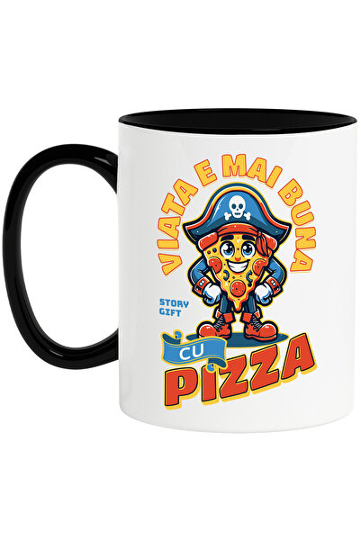 StoryGift Romania Cana cu Felie De pizza Cu palarie De Pirat Text Viata E Mai...