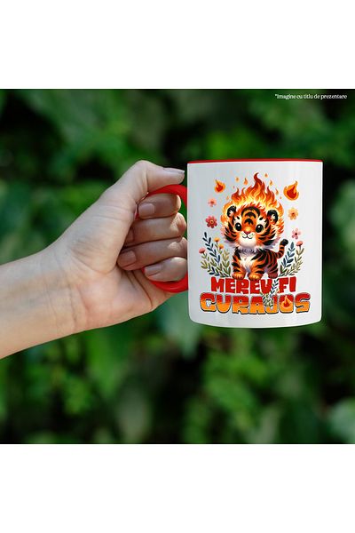 StoryGift Romania Motivational tiger cub mug always be brave, 330ml, Ceramic with Red Handle, With Ma,STG