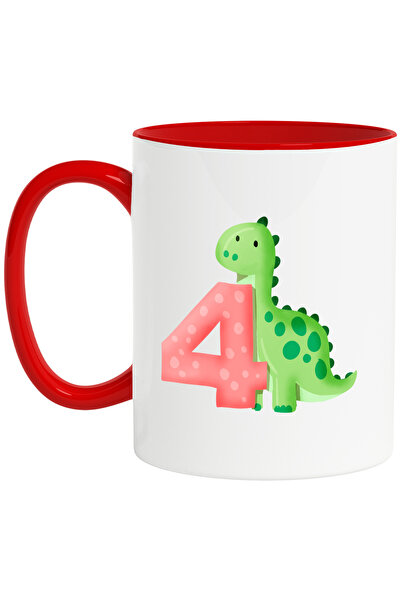 StoryGift Romania Cana cu un dinozaur verde cu cifra 4, ilustratie, pentru co...