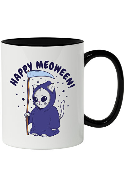 StoryGift Romania Cana Cu Mesaj Happy Meoween, Pisica, Coasa, Stele, Costum, ...