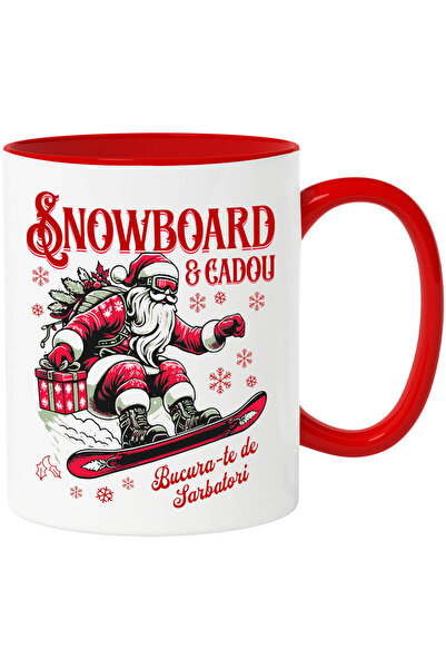 StoryGift Romania Cana cu Mos Craciun Pe snowboard Cu cadou Text Bucura-te De...