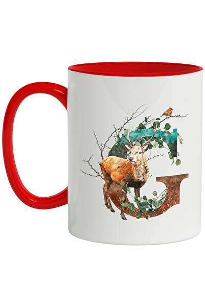 StoryGift Romania Cana Cu Litera, G, Cerb, Pasare, Crengi, Frunze, Multicolor...
