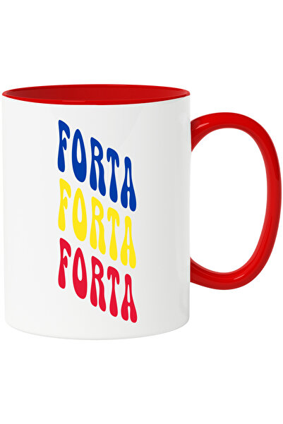 StoryGift Romania Cana Cuvantul Forta, in Culorile Steagului Romaniei, Rosu, Galben, Albastru, Tex, Cu Maner Rosu