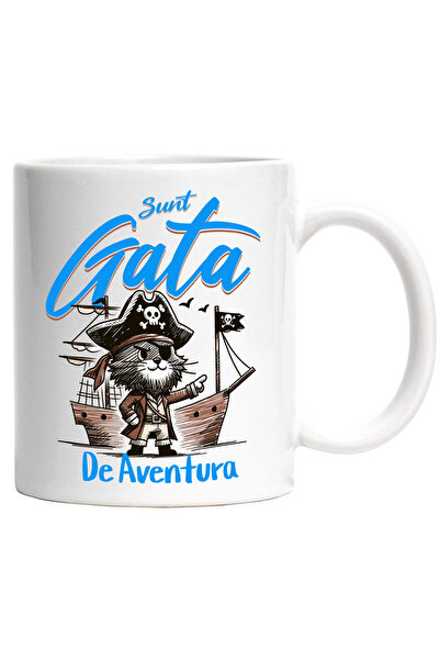 StoryGift Romania Cana cu Pisica Pirat Cu Palarie Si Corabie Text Sunt Gata D...