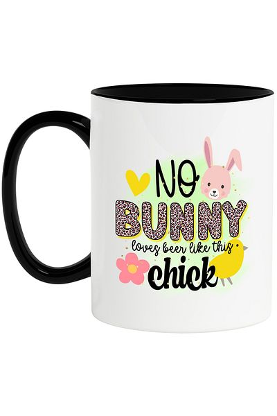 StoryGift Romania Cana cu mesajul "No bunny loves beer like this chick", Paste fericit, ilustratie, Cu Maner Negru